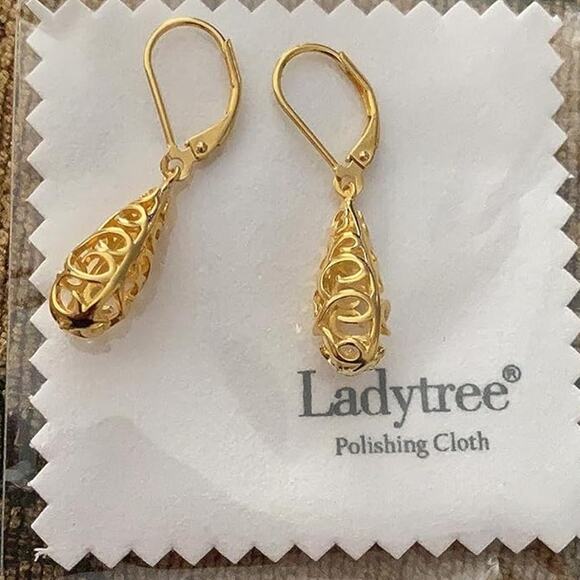 Filigree 14K Gold Plated Sterling Silver Leverback Dangle Earrings for Women - Picture 1 of 5